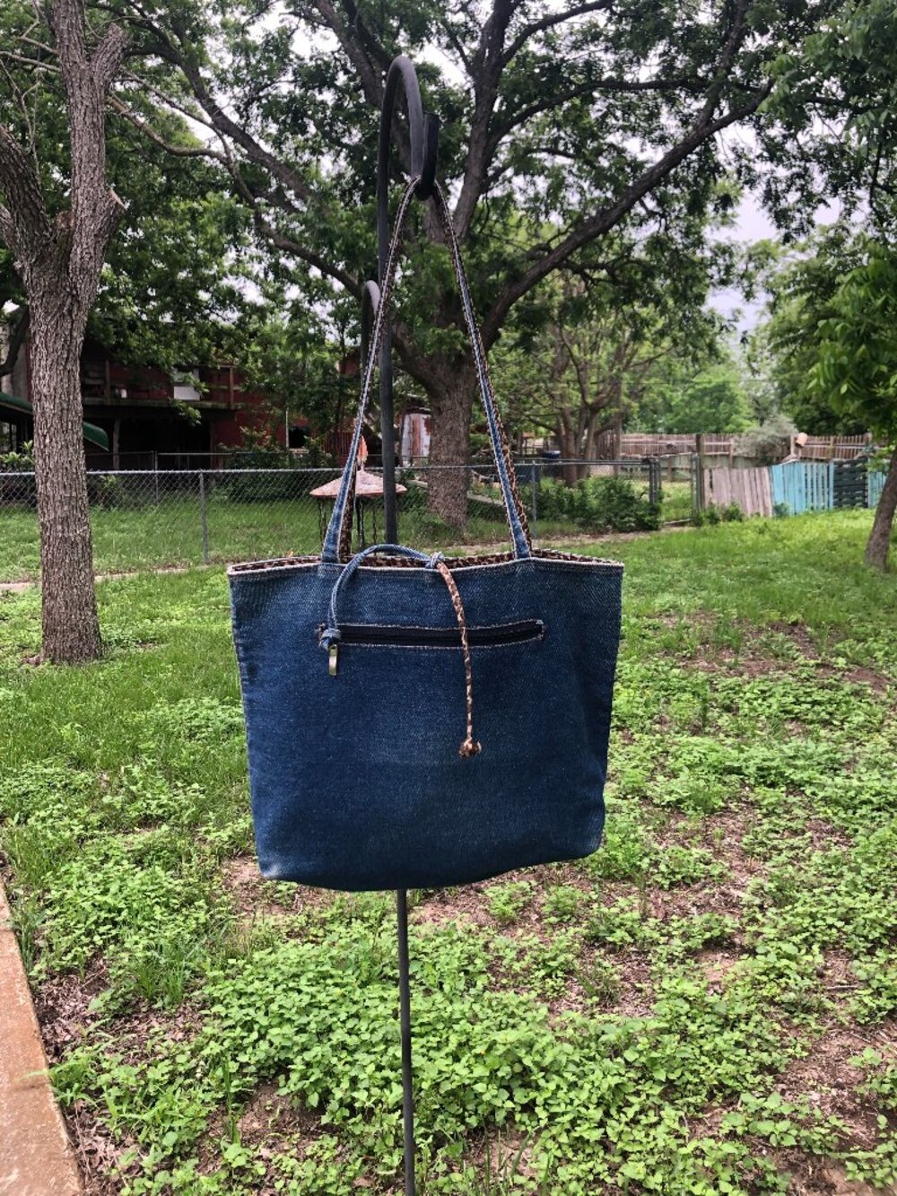 Denim Tote with Leopard print lining
